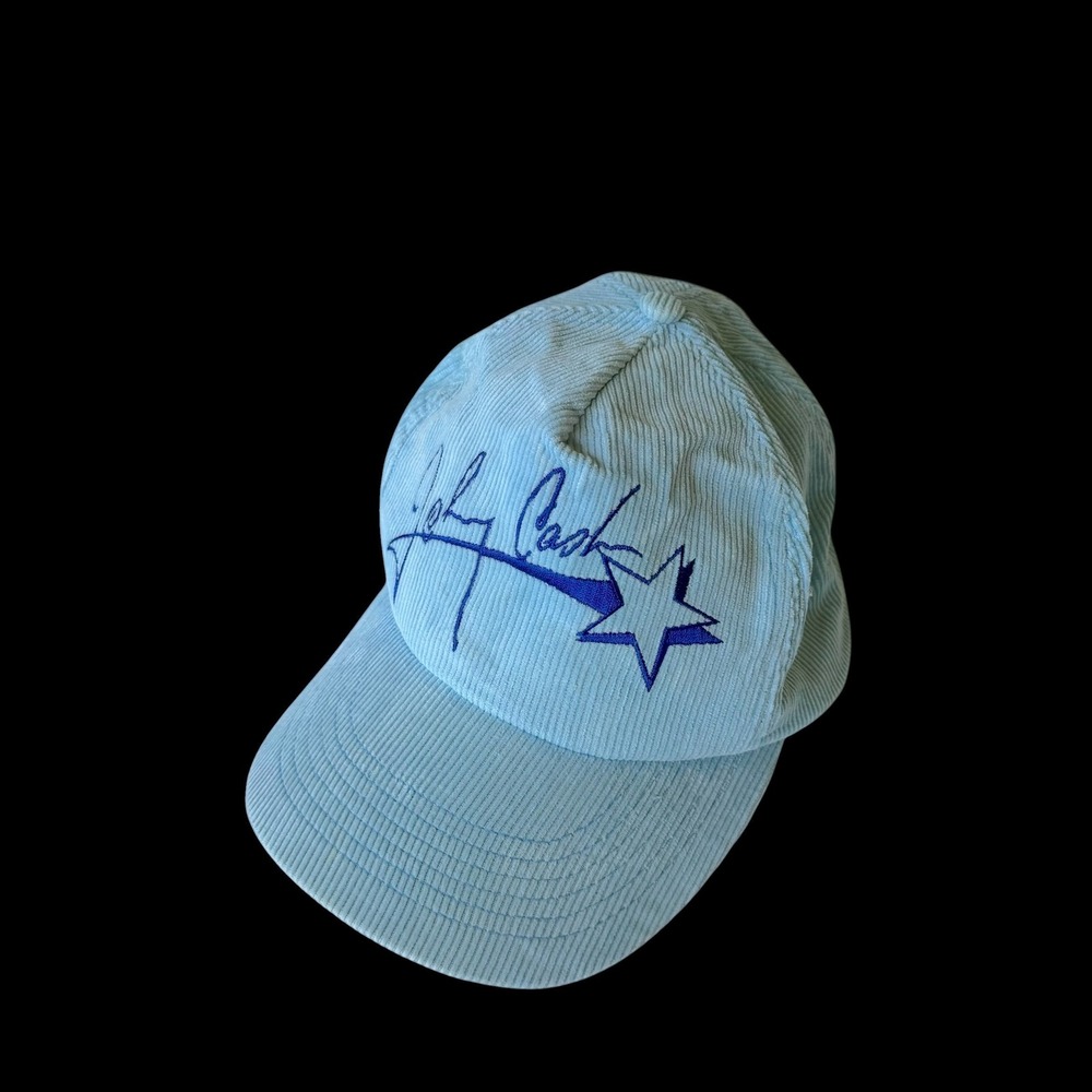 John Cash Signature Corduroy Snapback Hat Light Blue Embroidered Star Cap